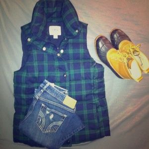 Navy and Green Plaid Vest