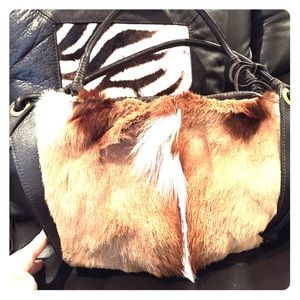 One of a kind genuine leather/fur handbag