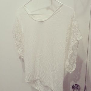 White top with white lace sleeves