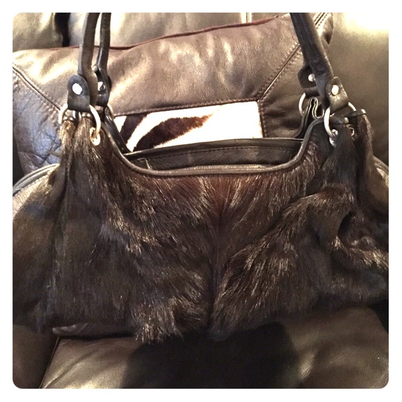 One of a kind genuine leather/fur handbag