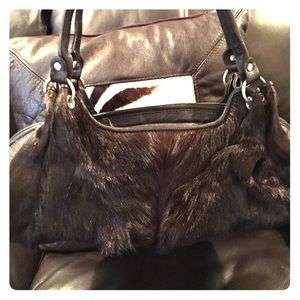 One of a kind genuine leather/fur handbag