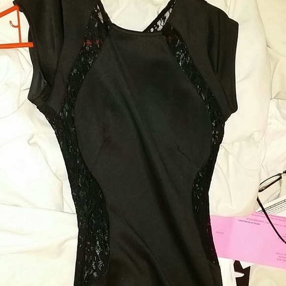 Black maxi with lace cutouts and back