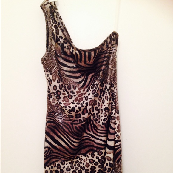 One Shoulder Animal Print Dress