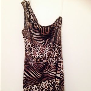 One Shoulder Animal Print Dress