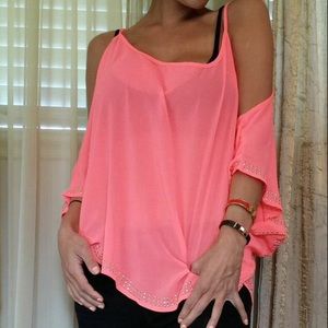 hot pink chiffon top with small rhinestones