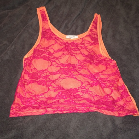 Orange and pink lace crop