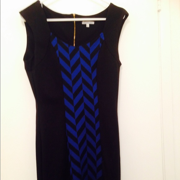 Black & Blue Striped Knee Length Dress
