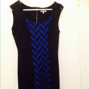 Black & Blue Striped Knee Length Dress