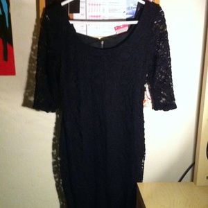 Black lace, short sleeve dress, knee high