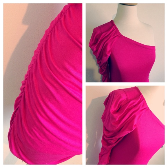 Fuchsia One Shoulder Jersey Dress - Picture 3 of 4