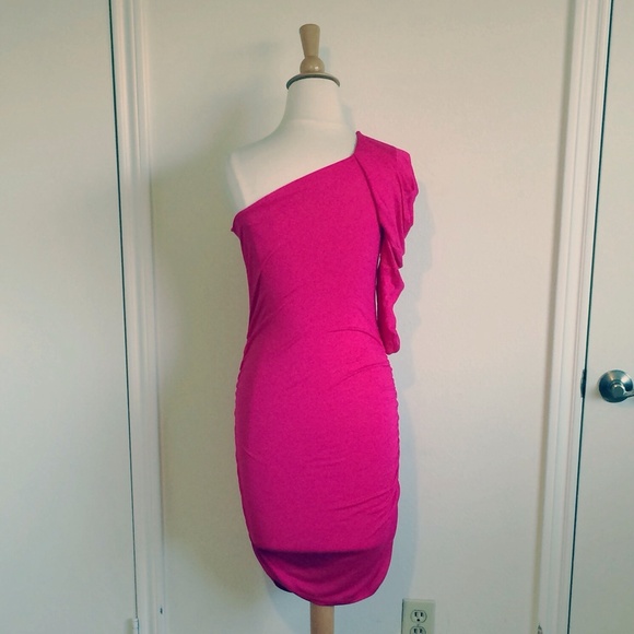 Fuchsia One Shoulder Jersey Dress - Picture 4 of 4
