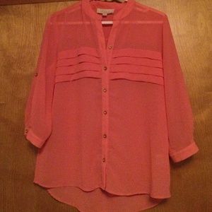 Coral 3/4 sleeve button down top