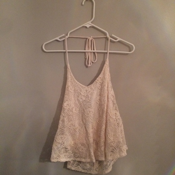 Cream Crochet Halter Crop Top