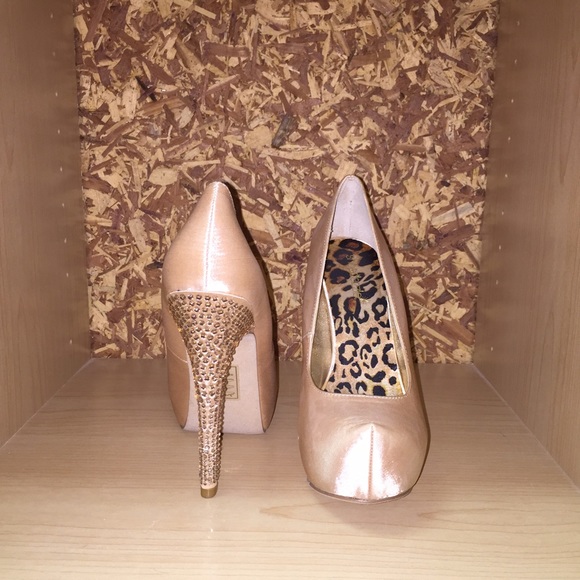 Beautiful Satin Champagne Rhinestoned Heels