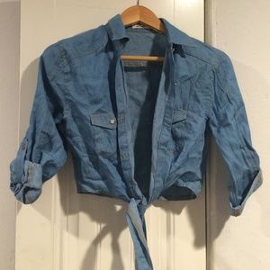 denim 3/4 sleeve top