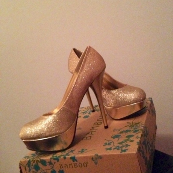 Gold Glitter Sparkly Heels - Picture 3 of 4