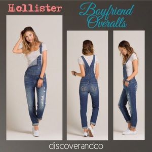 Hollister Denim Boyfriend Overalls, XS