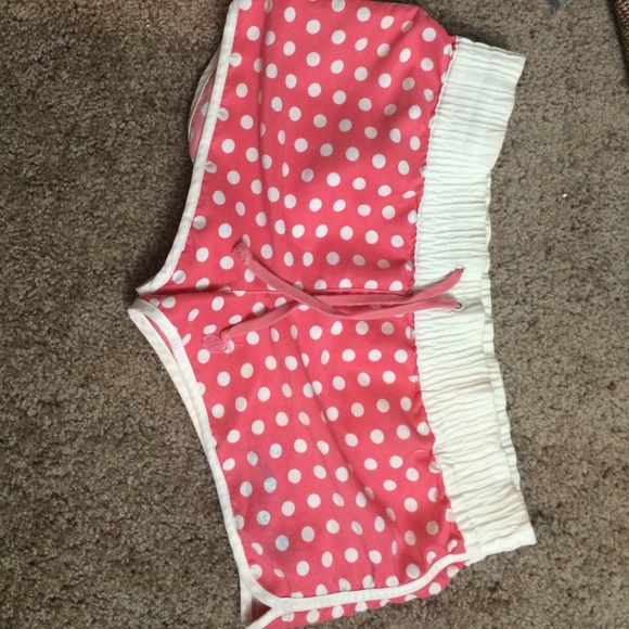 Lounge/bathing cover up pink polka dot shorts.