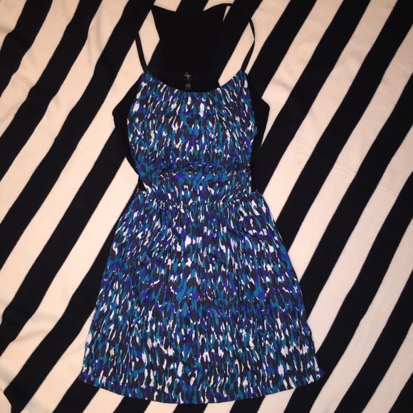 Aqua 100% Silk Blue Print Dress Size Small