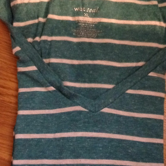 White and green blue v neck t shirt