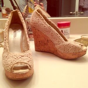 Bakers Crochet Peep- Toe Cork Wedges