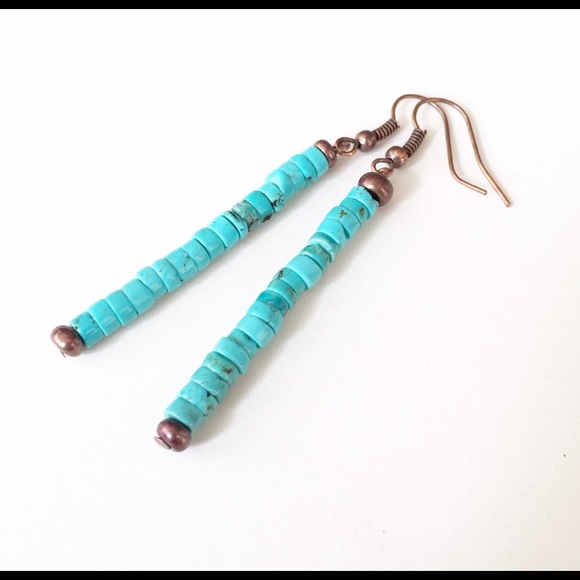 Real Turquoise Bead Bar Antique Earrings!