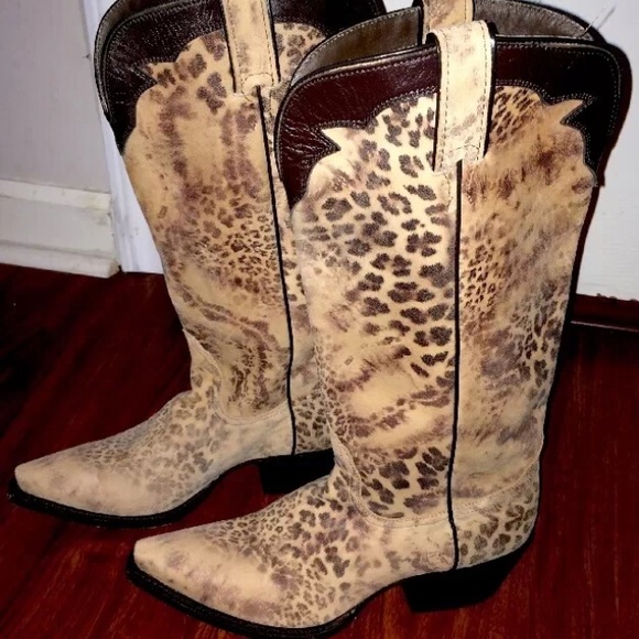 Nocona distressed leopard cowhide cowgirl boots