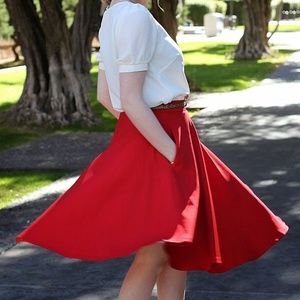Red Flowy Midi Skirt