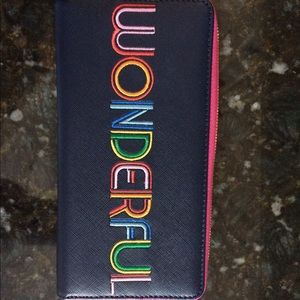 Leather flat zip embroidered wallet