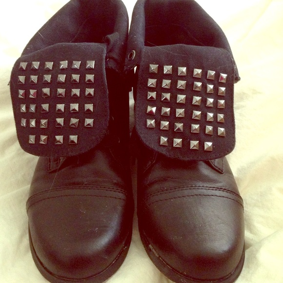 Studded fold over low boots