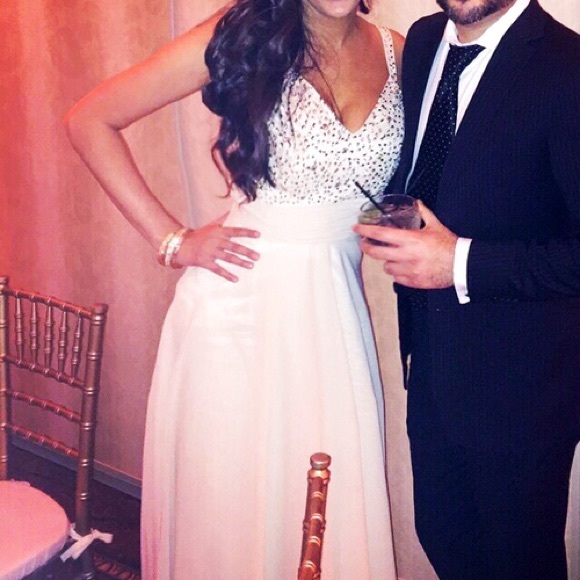 Floor Length Champagne Beaded Chiffon Dress