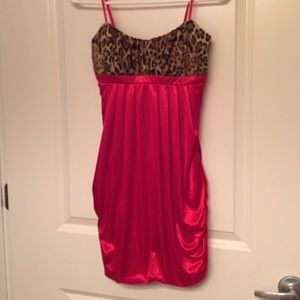 Red Silk And Cheetah Print Cocktail dress