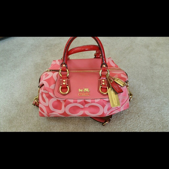 Coach handbag convertible satchel red/melon/gold - Picture 3 of 4