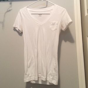a simple short sleeve white tee v neck