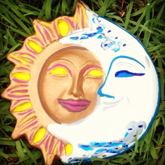 Hand painted ceramic sun/moon wall hanging!