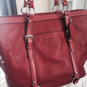 Red leather Coach tote