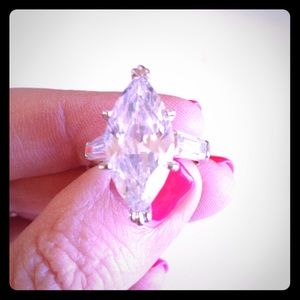 Sterling silver and CZ marquise cut ring Size 7.5
