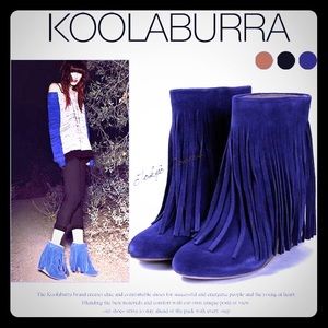 NEW! KOOLABURRA Blue Fringe Wedge Booties