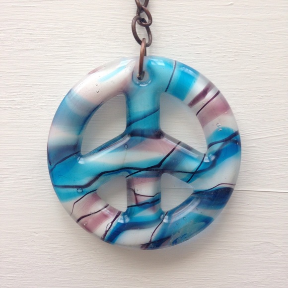 Hand Blown Glass Peace Sign Keychain
