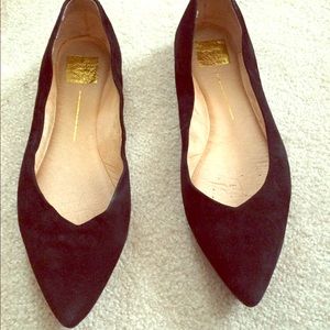 Black suede pointy toed flats