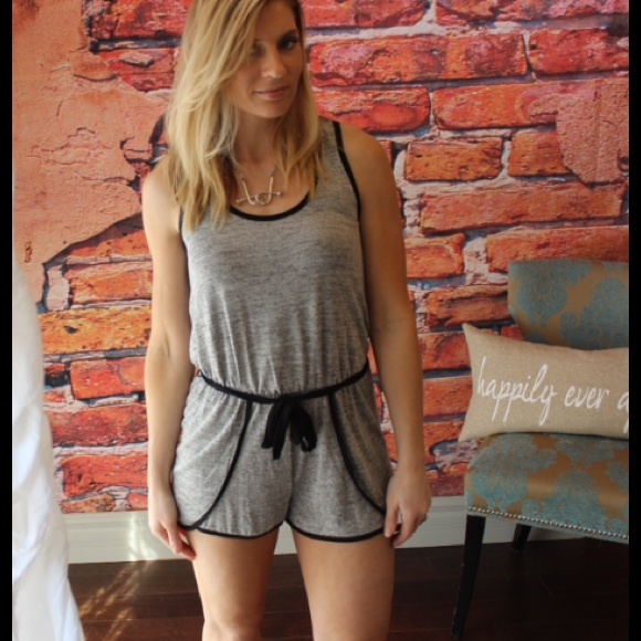 Pants - Grey jersey knit black trim romper