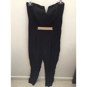 Black strapless deep v-neck jumpsuit