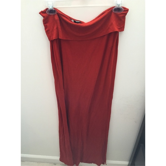 Pumpkin colored fold-over maxi skirt