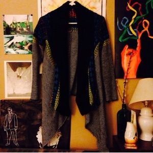 Black & neon tribal print trendy cardigan