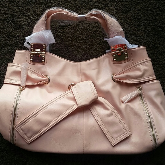 Faux leather blush & gold handbag