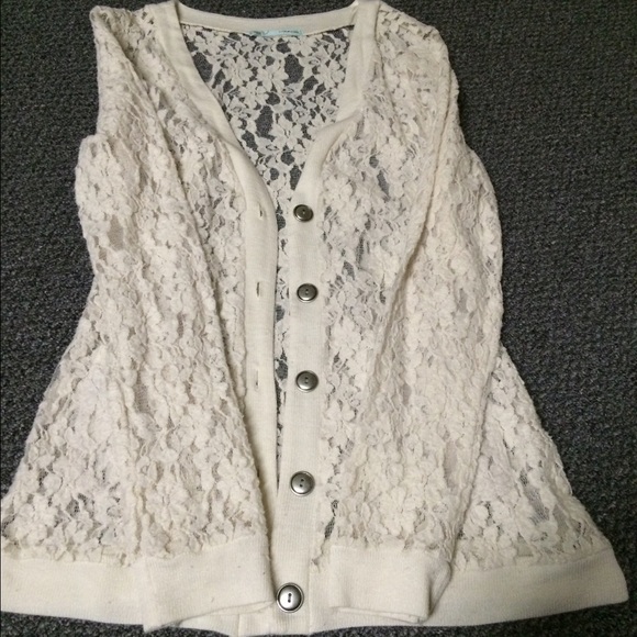 Maurices Sweaters - Cream lace button up cardigan