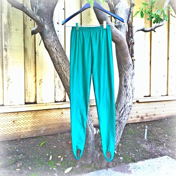 Pants - Funky 80s Metallic Green Footed Elastic Pants