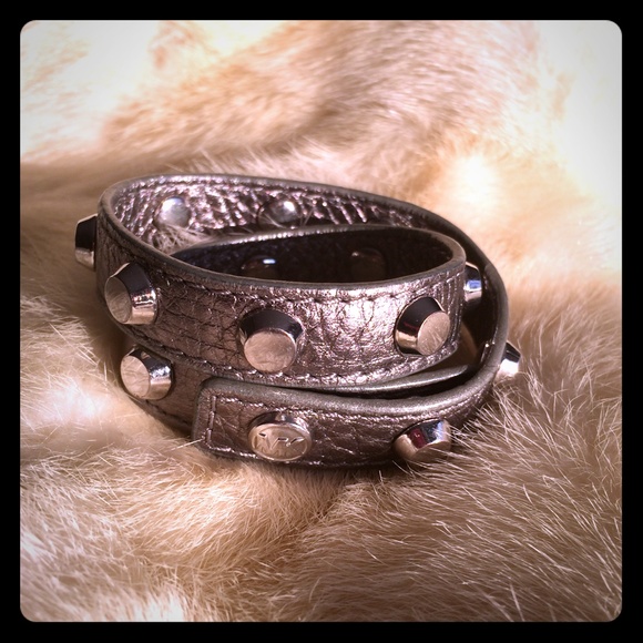 Michael Kors Double Wrap Silver Leather Cuff