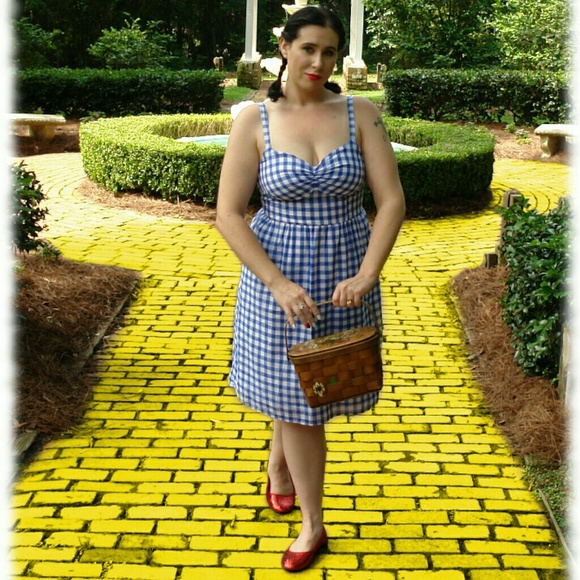 Blue and white gingham dress