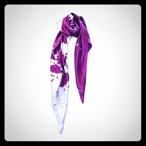 Grey and burgundy silk scarf Abstract flower print